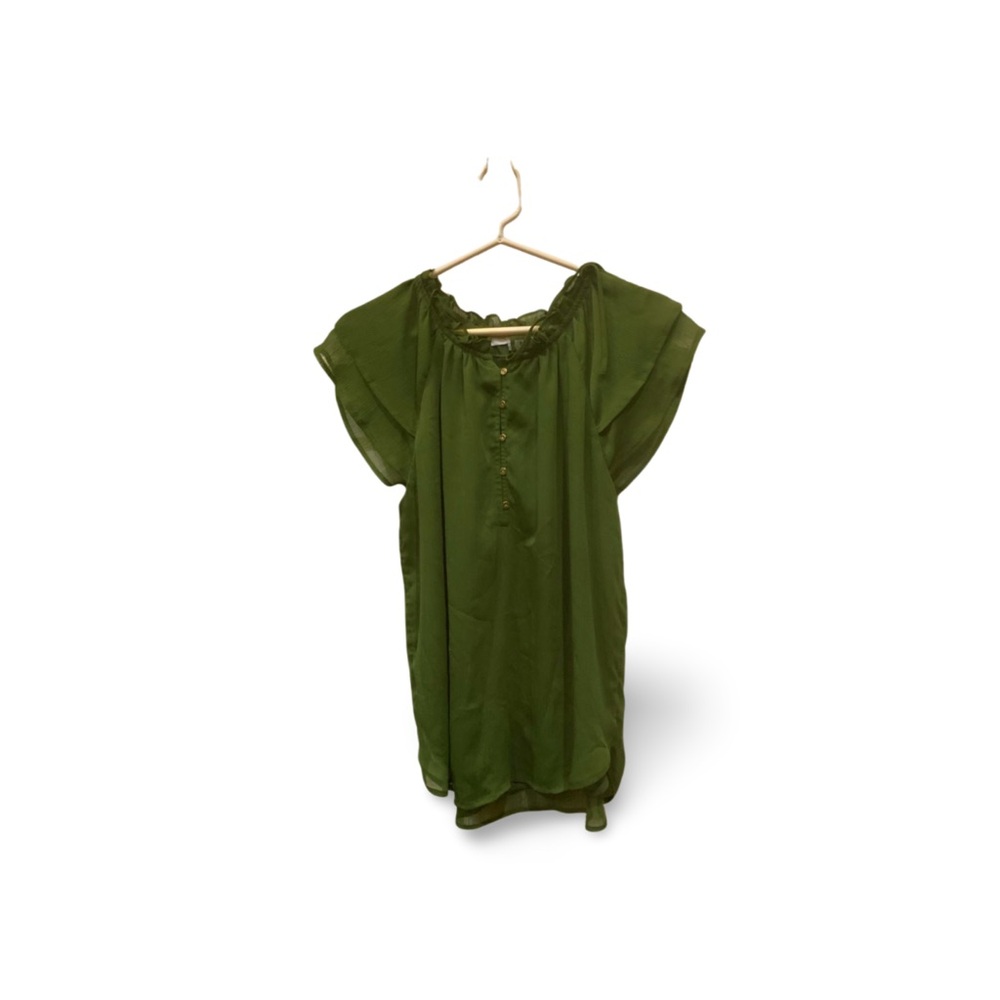 LOFT Forest Green Ruffle Sleeve Blouse - Size M